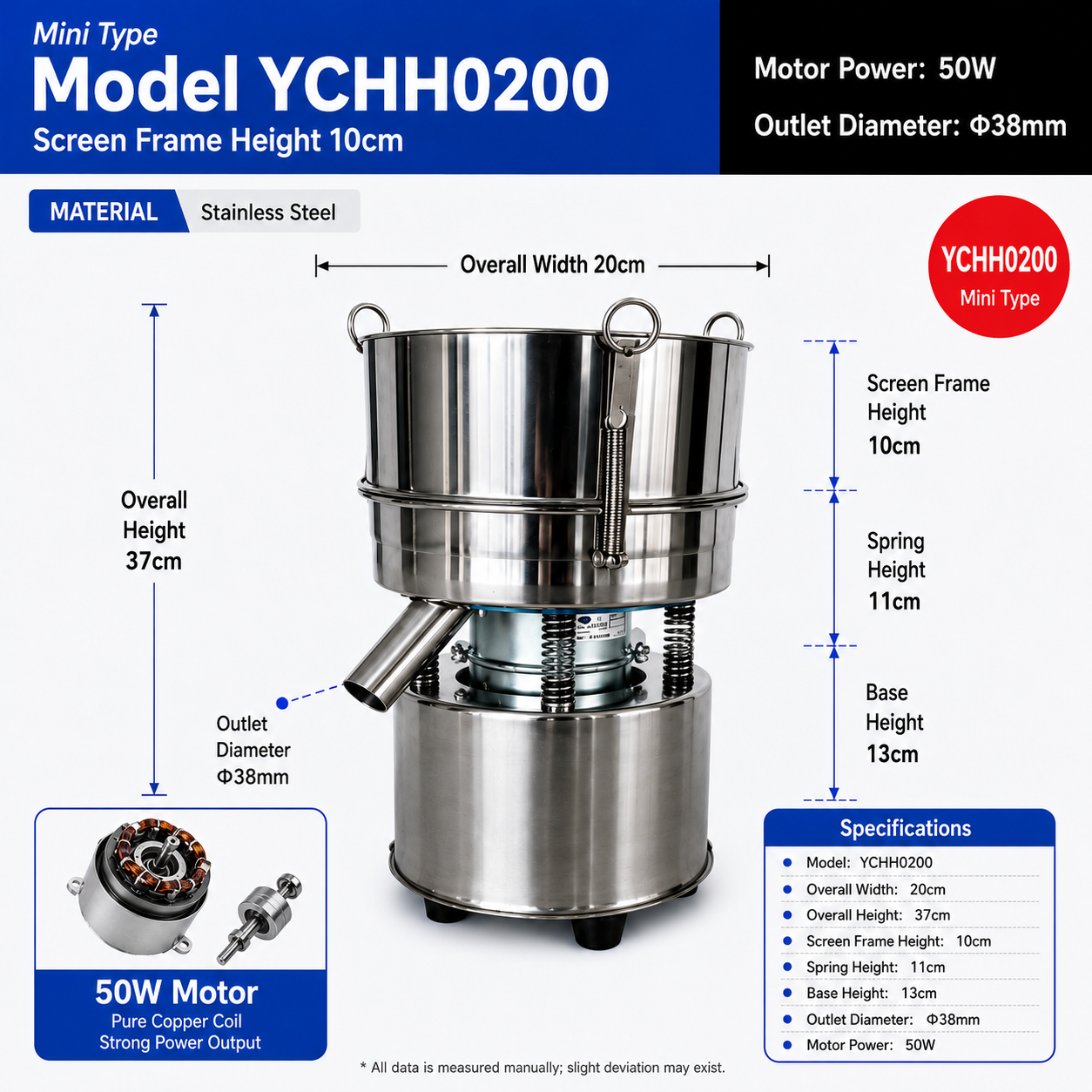 YCHH0200 low-frequency vibrating screen parameter drawing for tea leaf grading